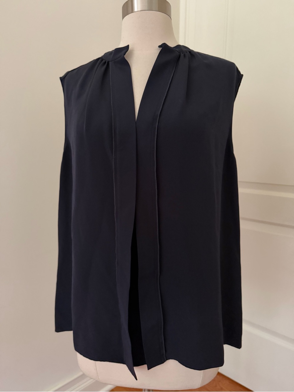 Derek Lam Navy Split-Front Sleeveless Shell